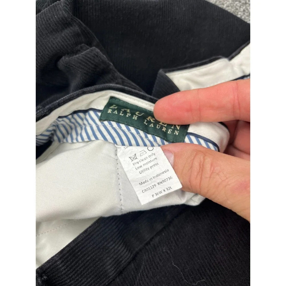 Lauren Ralph Lauren Pants Mens 36X32 Flat Front Straight Leg Corduroy Black‎